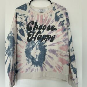 Grayson Threads Blue Purple Pink Tie Dye CHOOSE HAPPY Long Sleeve Sweatshirt L